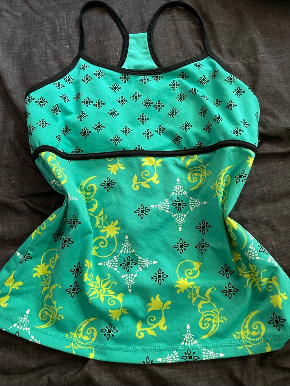 tek gear Teal Floral Racerback Tank with Yellow Accents